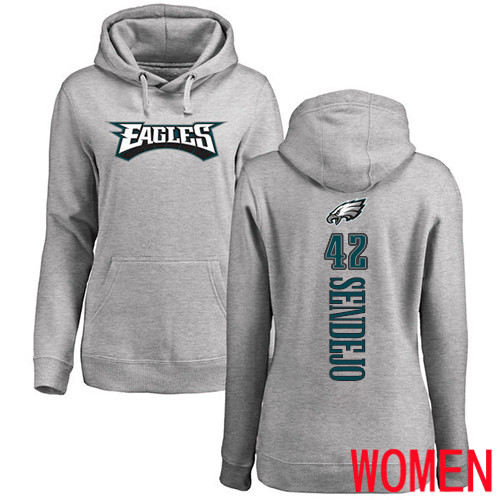 Women Philadelphia Eagles #42 Andrew Sendejo Ash Backer NFL Pullover Hoodie Sweatshirts